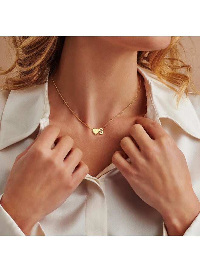 Treasure Bender Gold Initial Necklaces for Women Girls - 18K Gold Plated Heart Initial Pendant Necklace Dainty Heart Necklace Tiny Gold Letter Necklace for Women Girls Jewelry Gifts, Brass, No - Image 4