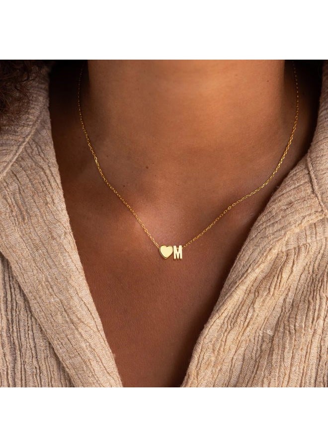 Treasure Bender Gold Initial Necklaces for Women Girls - 18K Gold Plated Heart Initial Pendant Necklace Dainty Heart Necklace Tiny Gold Letter Necklace for Women Girls Jewelry Gifts, Brass, No - Image 3