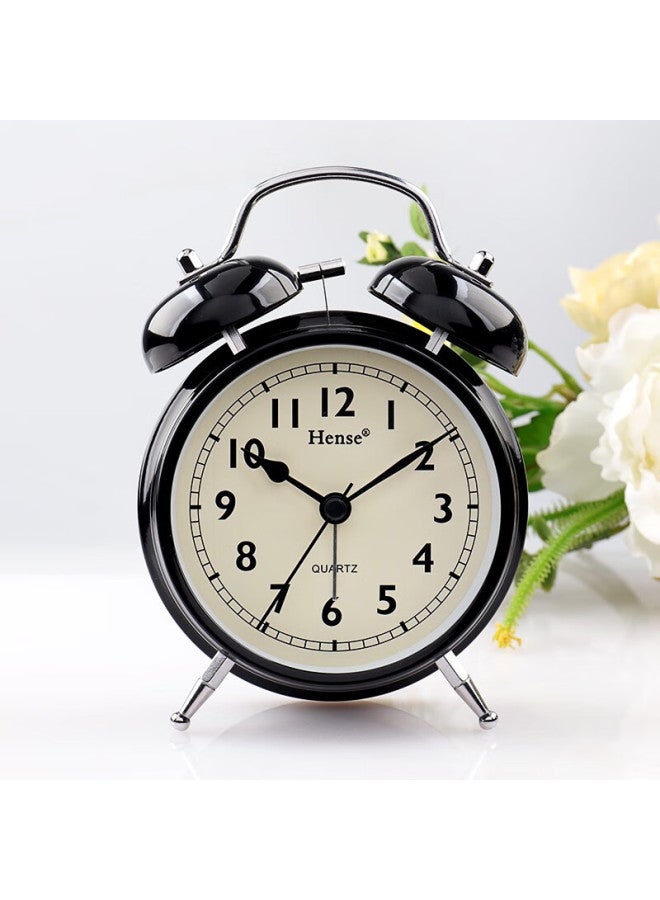 Hense Simple Mechanical Alarm Clock For High School Students, Powerful Wake-up Device With Loud Sound For Children's Bedroom And Dormitory, Desktop Clock, Small Table Clock Ha70 Black - Image 1
