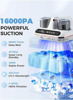 Garlo Bed Vacuum Cleaner - 5-in-1 Cordless Mattress Vacuum Cleaner, Powered by UV-C Light & ultrasonic Technology, 16Kpa Strong Suction,Low Noise,Suitable for dust, pet Hair, etc  - Image 3