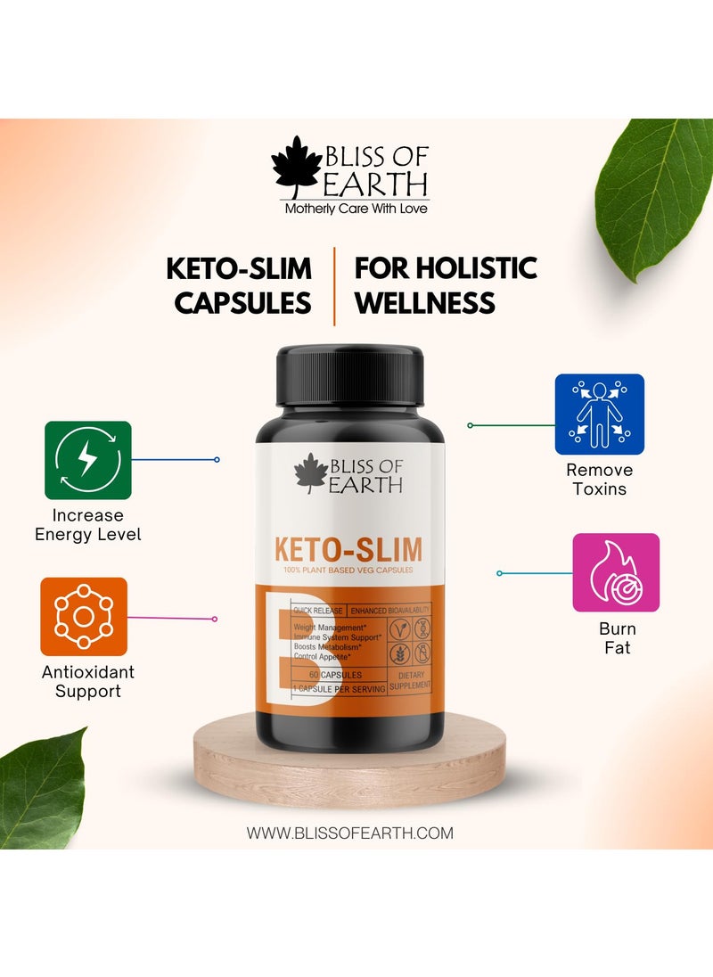 BLISS OF EARTH - Keto Diet Supplement 100% Natural Fat Burner Helps with Appetite Control Non-Gmo Gluten Free 60 Veg Capsules - Image 1