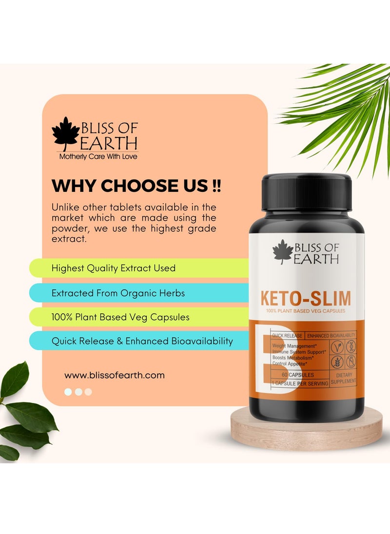 BLISS OF EARTH - Keto Diet Supplement 100% Natural Fat Burner Helps with Appetite Control Non-Gmo Gluten Free 60 Veg Capsules - Image 1