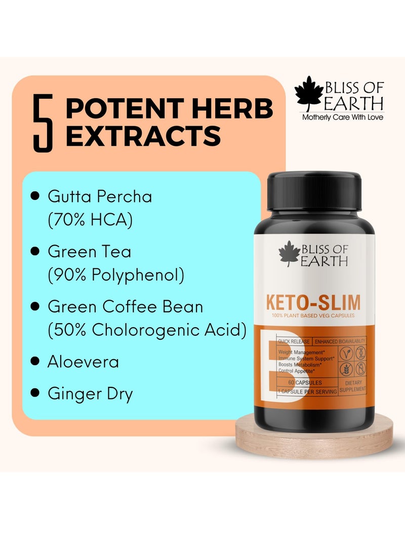BLISS OF EARTH - Keto Diet Supplement 100% Natural Fat Burner Helps with Appetite Control Non-Gmo Gluten Free 60 Veg Capsules - Image 1