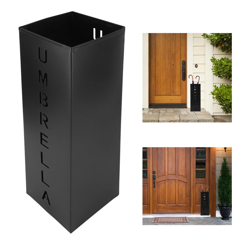 Umbrella Stand: 10in Square Powder Coated Steel Freestanding Rack - Quick Dry Waterproof Holder for Entryway Home Office - Image 2