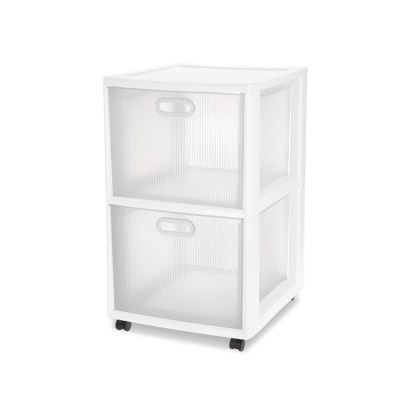 Sterilite 2 Pack Ultra 2 Drawer Storage Cart Plastic Rolling Filing Organizer with Wheels White