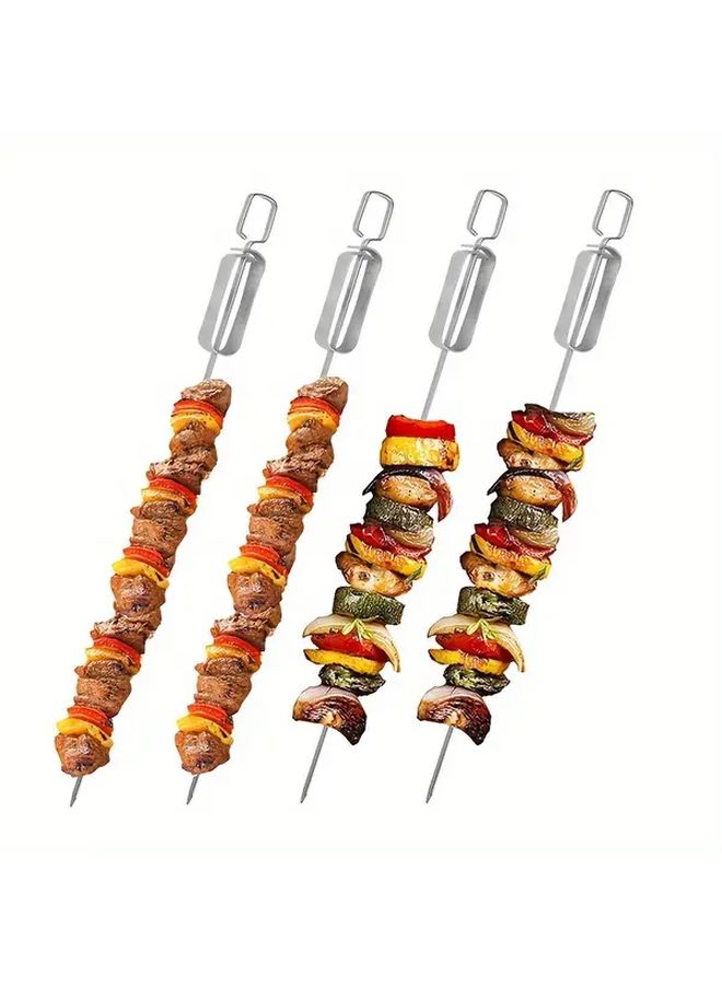 6 Pieces Extra Long Stainless Steel BBQ Skewers With Push Bar Double Prong Kebab Forks - Image 4