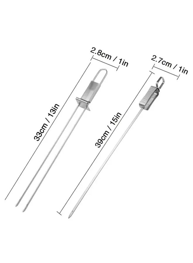 6 Pieces Extra Long Stainless Steel BBQ Skewers With Push Bar Double Prong Kebab Forks - Image 2