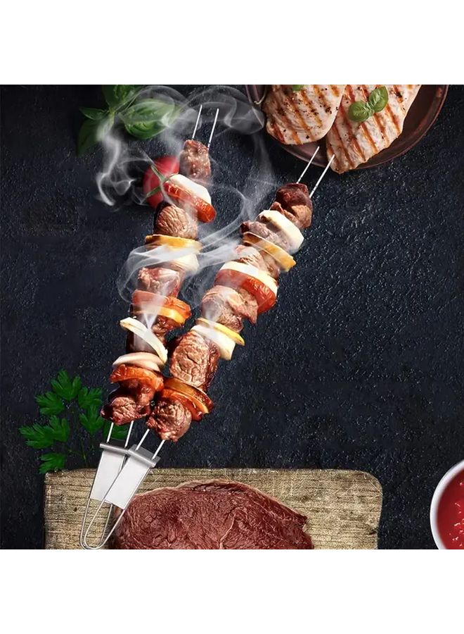 6 Pieces Extra Long Stainless Steel BBQ Skewers With Push Bar Double Prong Kebab Forks - Image 5