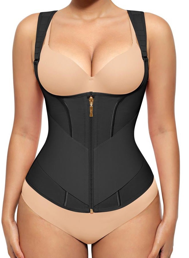 FeelinGirl Waist Trainer for Women Corset 9 Steel Boned Triple Control Body Shaper with Adjustable Straps, Black, XXL - Image 1