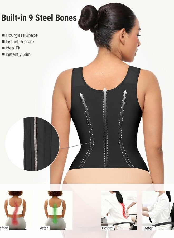 FeelinGirl Waist Trainer for Women Corset 9 Steel Boned Triple Control Body Shaper with Adjustable Straps, Black, XXL - Image 5