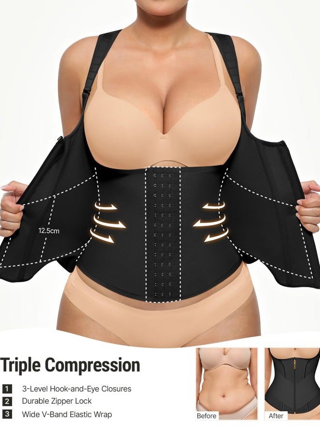 FeelinGirl Waist Trainer for Women Corset 9 Steel Boned Triple Control Body Shaper with Adjustable Straps, Black, XXL - Image 2