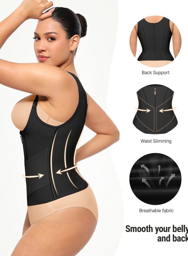 FeelinGirl Waist Trainer for Women Corset 9 Steel Boned Triple Control Body Shaper with Adjustable Straps, Black, XXL - Image 4