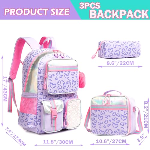 Meetbelify Aesthetic Backpack with Lunch Box for Elementary Students - Cute School Bag for Girls 8-10 - Purple - Image 2