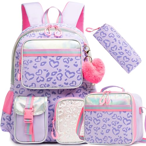 Meetbelify Aesthetic Backpack with Lunch Box for Elementary Students - Cute School Bag for Girls 8-10 - Purple - Image 1