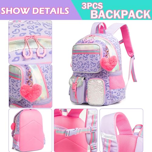 Meetbelify Aesthetic Backpack with Lunch Box for Elementary Students - Cute School Bag for Girls 8-10 - Purple - Image 4