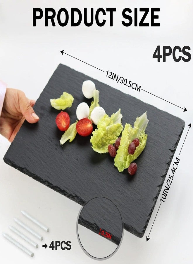 LOSYHU 4 Pack 12 x 10 Inch Slate Board Black Slate Plates with 4 Soapstone Chalks, Natural Slates Charcuterie Boards for Cheese, Food Serving, Meats, Fruits, Appetizers - Image 2