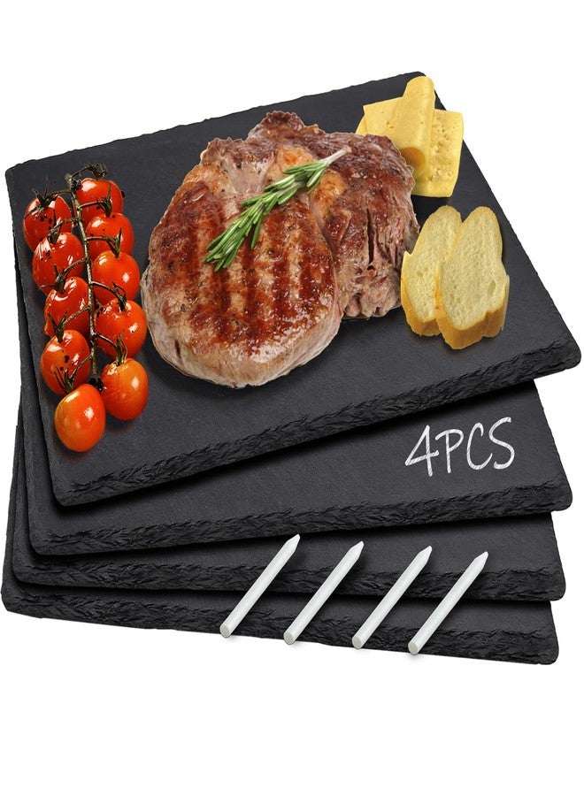 LOSYHU 4 Pack 12 x 10 Inch Slate Board Black Slate Plates with 4 Soapstone Chalks, Natural Slates Charcuterie Boards for Cheese, Food Serving, Meats, Fruits, Appetizers - Image 1