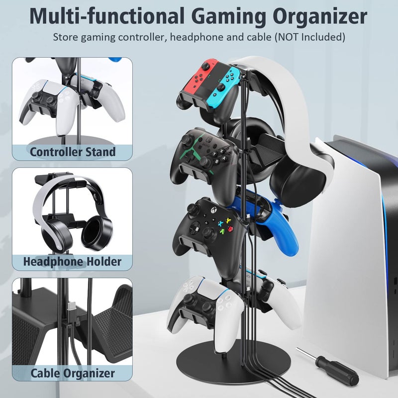 Kytok Headset Stand 4 Tiers with Cable Organizer for Desk, Controller Stand Compatible with PS5/Xbox/Nintendo Switch/PS Portal/PS4, Headset Holder & Controller Holder for 8 Packs Controller - Image 2