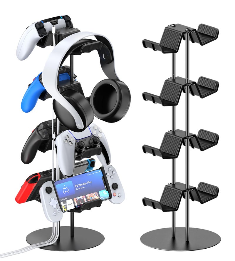 Kytok Headset Stand 4 Tiers with Cable Organizer for Desk, Controller Stand Compatible with PS5/Xbox/Nintendo Switch/PS Portal/PS4, Headset Holder & Controller Holder for 8 Packs Controller - Image 1
