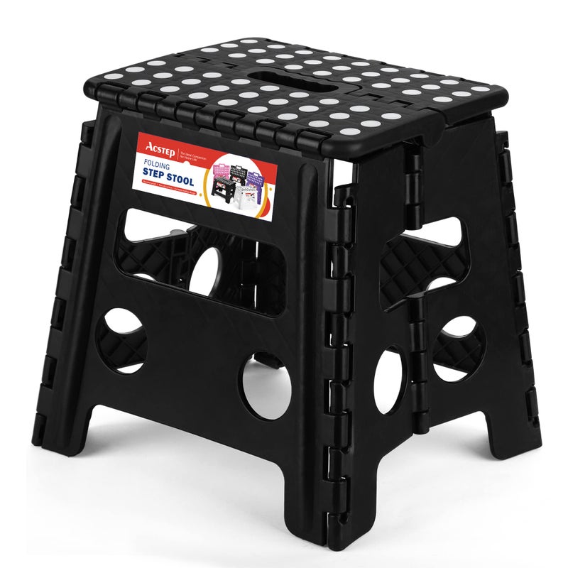 ACSTEP Folding Step Stool  13 inch Height Premium Heavy Duty Foldable Stool for Adults Kitchen Garden Bathroom Stepping Stool 1 Pack Black