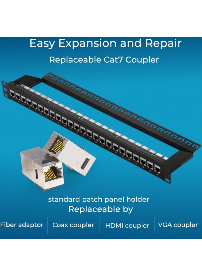 Rapink Rapink Patch Panel 24 Port Cat7 with Inline Keystone 10G Support, Coupler Patch Panel STP Shielded 19-Inch with Removable Back Bar, 1U Network Patch Panel for Cat7, Cat6, Cat6A, Cat5e,  - Image 4