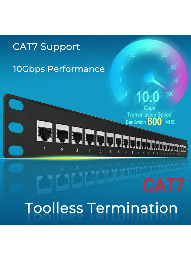 Rapink Rapink Patch Panel 24 Port Cat7 with Inline Keystone 10G Support, Coupler Patch Panel STP Shielded 19-Inch with Removable Back Bar, 1U Network Patch Panel for Cat7, Cat6, Cat6A, Cat5e,  - Image 1