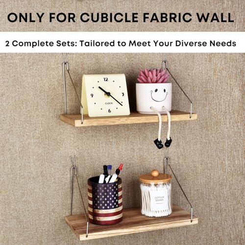 onsogi Fabric Wall Cubicle Shelf with Hooks for Work Decor, 11.8' Wooden Cubicle Organizer Storage Shelf with Hangers Cubicle Accessories for Women Men Desk, 2 Pack - Image 5