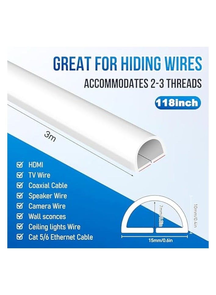 erorex Wall Cord Hider 118 Inch - Self-Adhesive Wire Cover Raceway for Walls, Flexible PVC Cable Concealer, Cord Covers for Wires on Wall for Home and Office, W0.59 H0.39in - Image 3