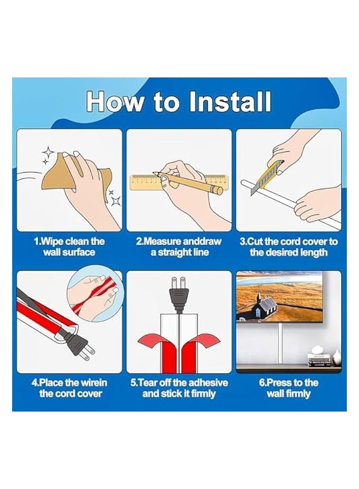 erorex Wall Cord Hider 118 Inch - Self-Adhesive Wire Cover Raceway for Walls, Flexible PVC Cable Concealer, Cord Covers for Wires on Wall for Home and Office, W0.59 H0.39in - Image 4