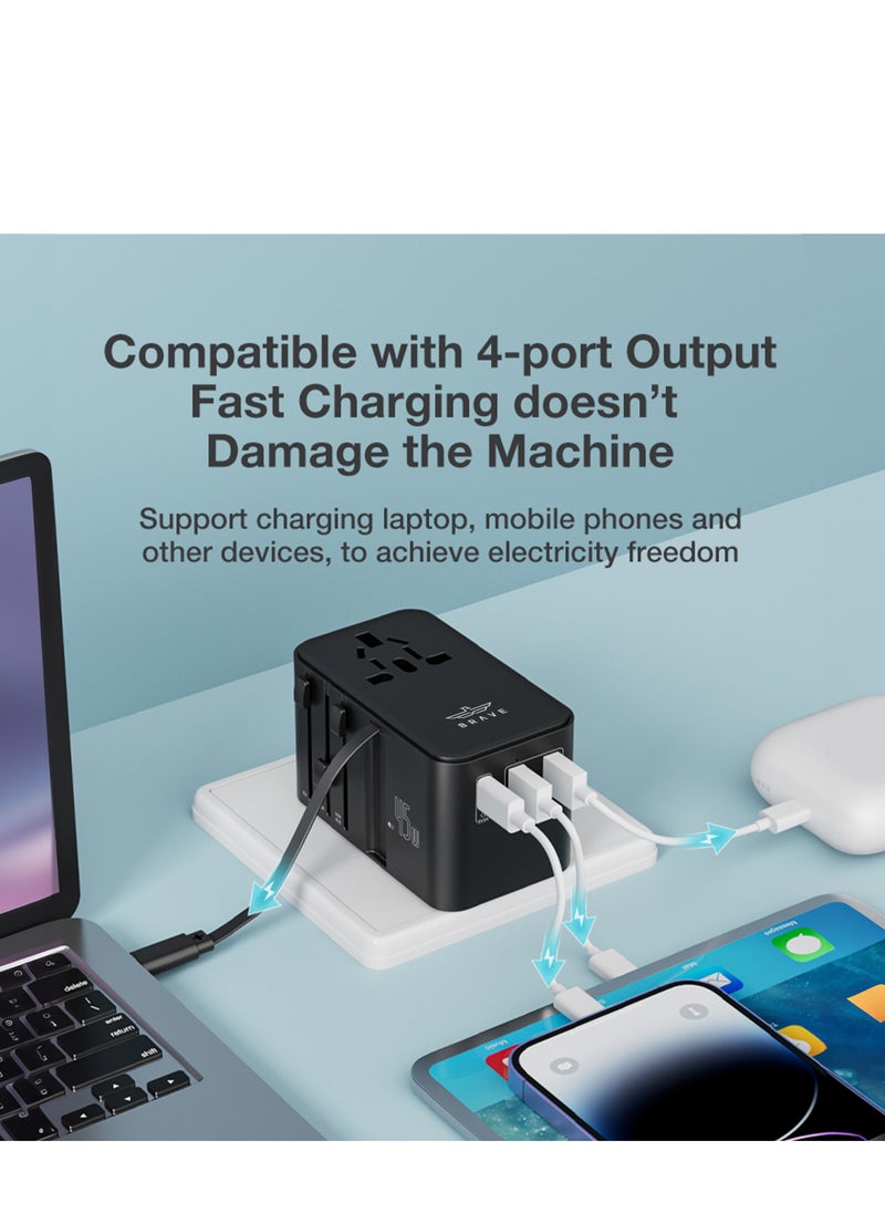 Brave Universal Travel Adapter, GaN III 45W Fast International Wall Charger with Built-in Retractable Type-C Cable, 2 USB-A Ports and 1 USB-C PD Port, Supports Fast Charging for iPhone, iPad, Samsung, MacBook, Tablets, Laptops, and More, Compatible with Type A, C, G, I Plugs (USA, UK, EU, AUS, UAE), Supports 200+ Countries  - Image 3