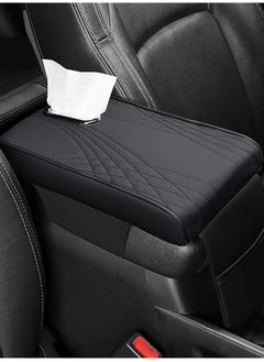 KIIUMI Car Central Control Armrest Memory Foam Armrest Heightening Pad, Lengthened Central Armrest Box Pad,Car Armrest Box Padding PU Leather Center Console Cover Design Interior,Car Accessories, Car Seat Cover (Black With Tissue)  - Image 1
