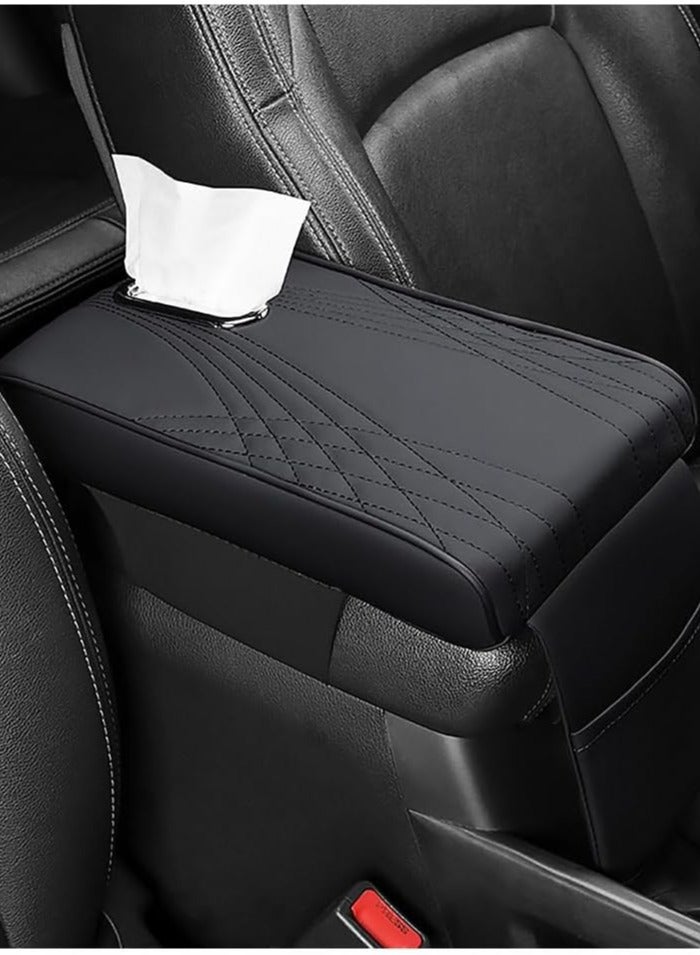 KIIUMI Car Central Control Armrest Memory Foam Armrest Heightening Pad, Lengthened Central Armrest Box Pad,Car Armrest Box Padding PU Leather Center Console Cover Design Interior,Car Accessories, Car Seat Cover (Black With Tissue) - Image 1