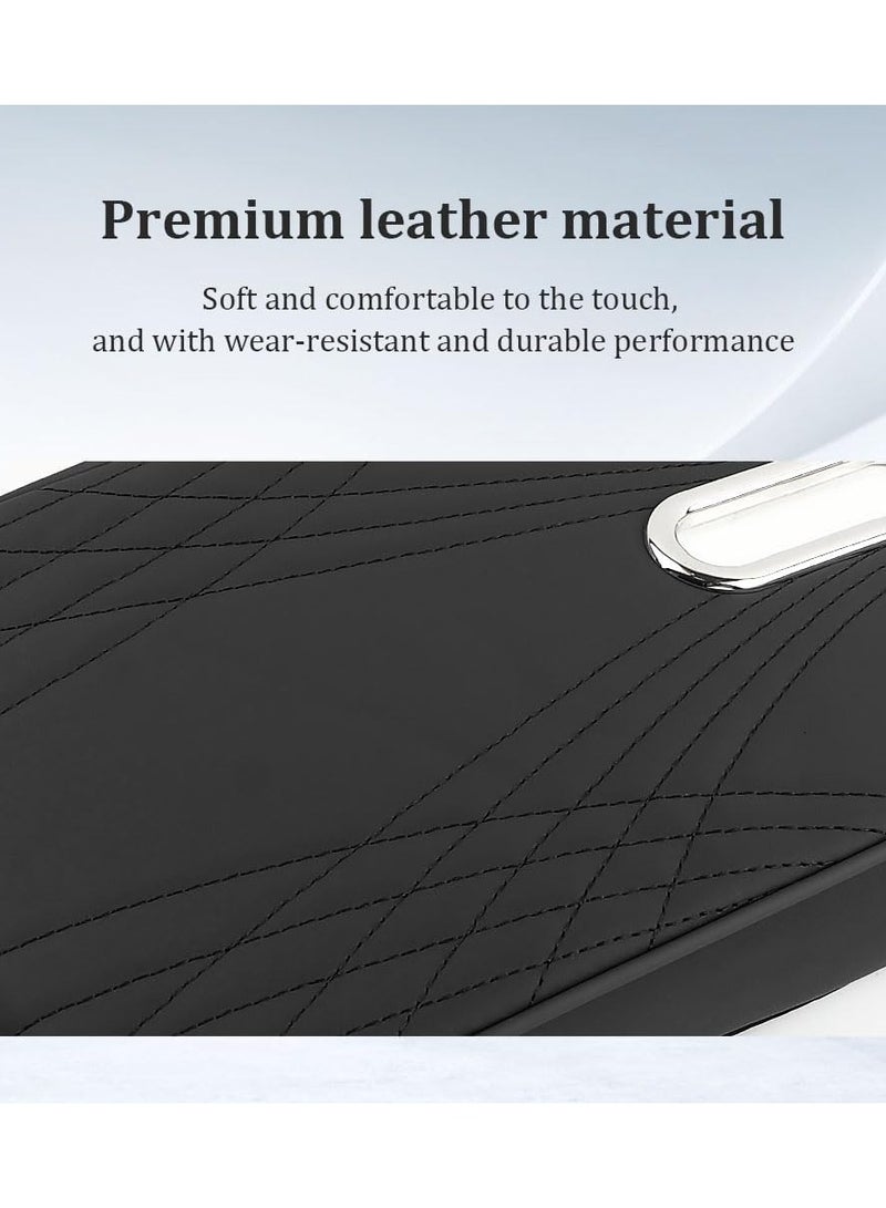 KIIUMI Car Central Control Armrest Memory Foam Armrest Heightening Pad, Lengthened Central Armrest Box Pad,Car Armrest Box Padding PU Leather Center Console Cover Design Interior,Car Accessories, Car Seat Cover (Black With Tissue) - Image 2