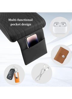 KIIUMI Car Central Control Armrest Memory Foam Armrest Heightening Pad, Lengthened Central Armrest Box Pad,Car Armrest Box Padding PU Leather Center Console Cover Design Interior,Car Accessories, Car Seat Cover (Black With Tissue)  - Image 4