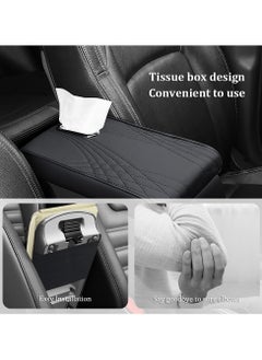 KIIUMI Car Central Control Armrest Memory Foam Armrest Heightening Pad, Lengthened Central Armrest Box Pad,Car Armrest Box Padding PU Leather Center Console Cover Design Interior,Car Accessories, Car Seat Cover (Black With Tissue)  - Image 5
