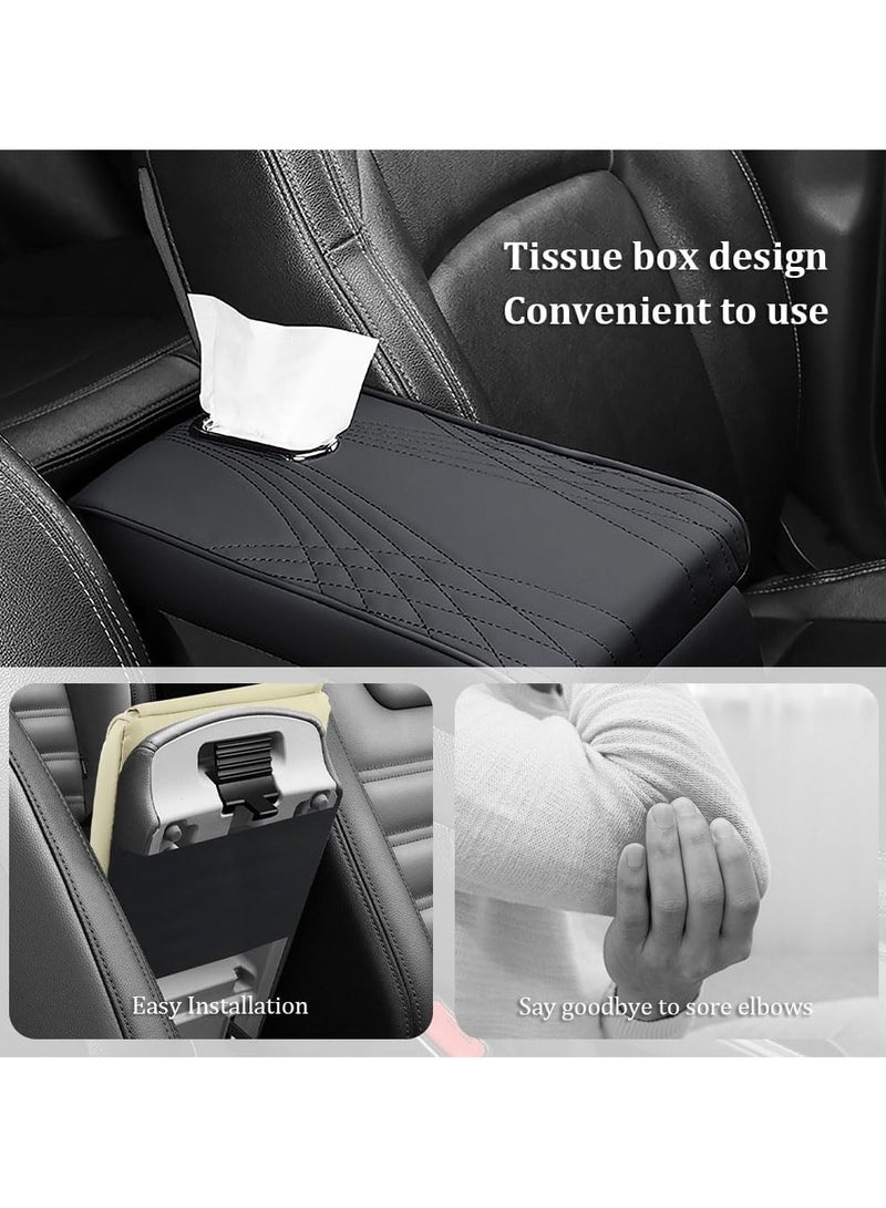 KIIUMI Car Central Control Armrest Memory Foam Armrest Heightening Pad, Lengthened Central Armrest Box Pad,Car Armrest Box Padding PU Leather Center Console Cover Design Interior,Car Accessories, Car Seat Cover (Black With Tissue) - Image 5