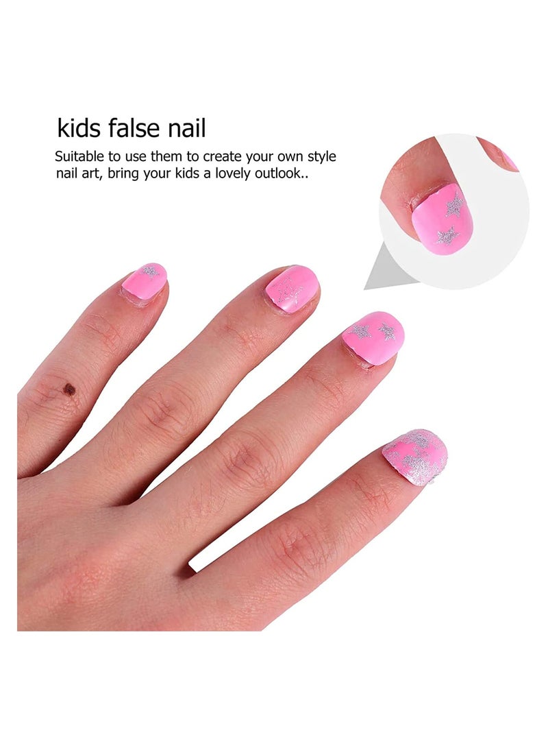 SOLARAE Press on Nails Girls False On Pre-glue Full Cover Children Artificial Fake Nail Tips Pre Glue Short for Kids Teens Art Decoration - Image 4