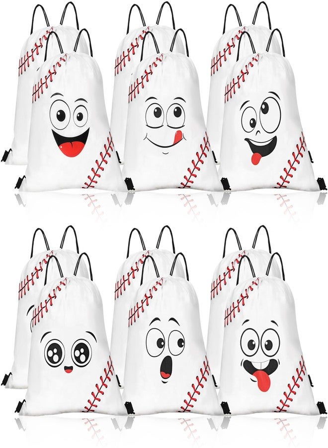 Sunnymove 12 Pcs Funny Sports Drawstring Bags Sports 15.8 x 13.3 Inch Drawstring String Backpack with Cute Expression Theme Party Goodie Favor Bags for Party Supplies Teams Gift(Baseball - Image 1