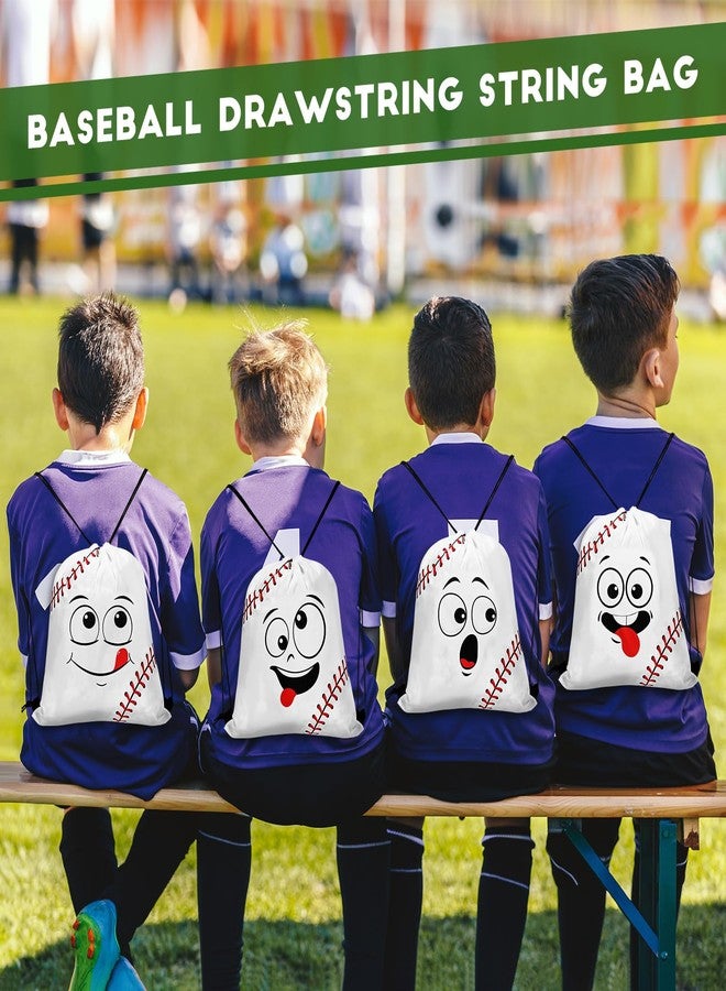 Sunnymove 12 Pcs Funny Sports Drawstring Bags Sports 15.8 x 13.3 Inch Drawstring String Backpack with Cute Expression Theme Party Goodie Favor Bags for Party Supplies Teams Gift(Baseball - Image 3