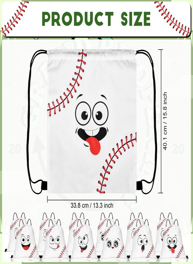 Sunnymove 12 Pcs Funny Sports Drawstring Bags Sports 15.8 x 13.3 Inch Drawstring String Backpack with Cute Expression Theme Party Goodie Favor Bags for Party Supplies Teams Gift(Baseball - Image 4