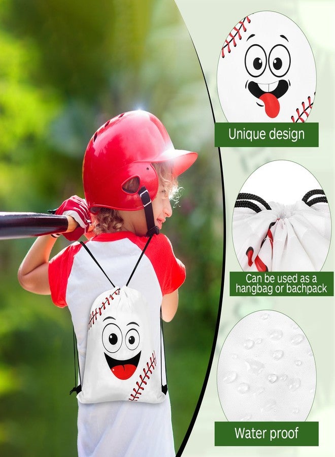 Sunnymove 12 Pcs Funny Sports Drawstring Bags Sports 15.8 x 13.3 Inch Drawstring String Backpack with Cute Expression Theme Party Goodie Favor Bags for Party Supplies Teams Gift(Baseball - Image 2