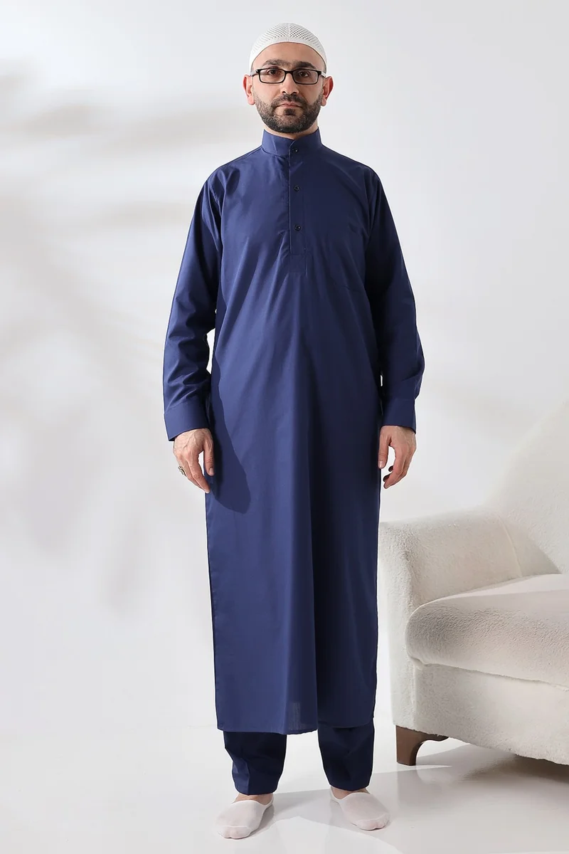 ايهفان Navy Blue Çınar Dagron Fabric Men's Hajj Umrah Clothing Fistan Set