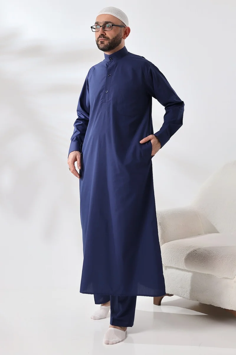 ايهفان Navy Blue Çınar Dagron Fabric Men's Hajj Umrah Clothing Fistan Set