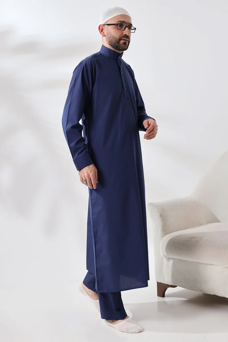ايهفان Navy Blue Çınar Dagron Fabric Men's Hajj Umrah Clothing Fistan Set