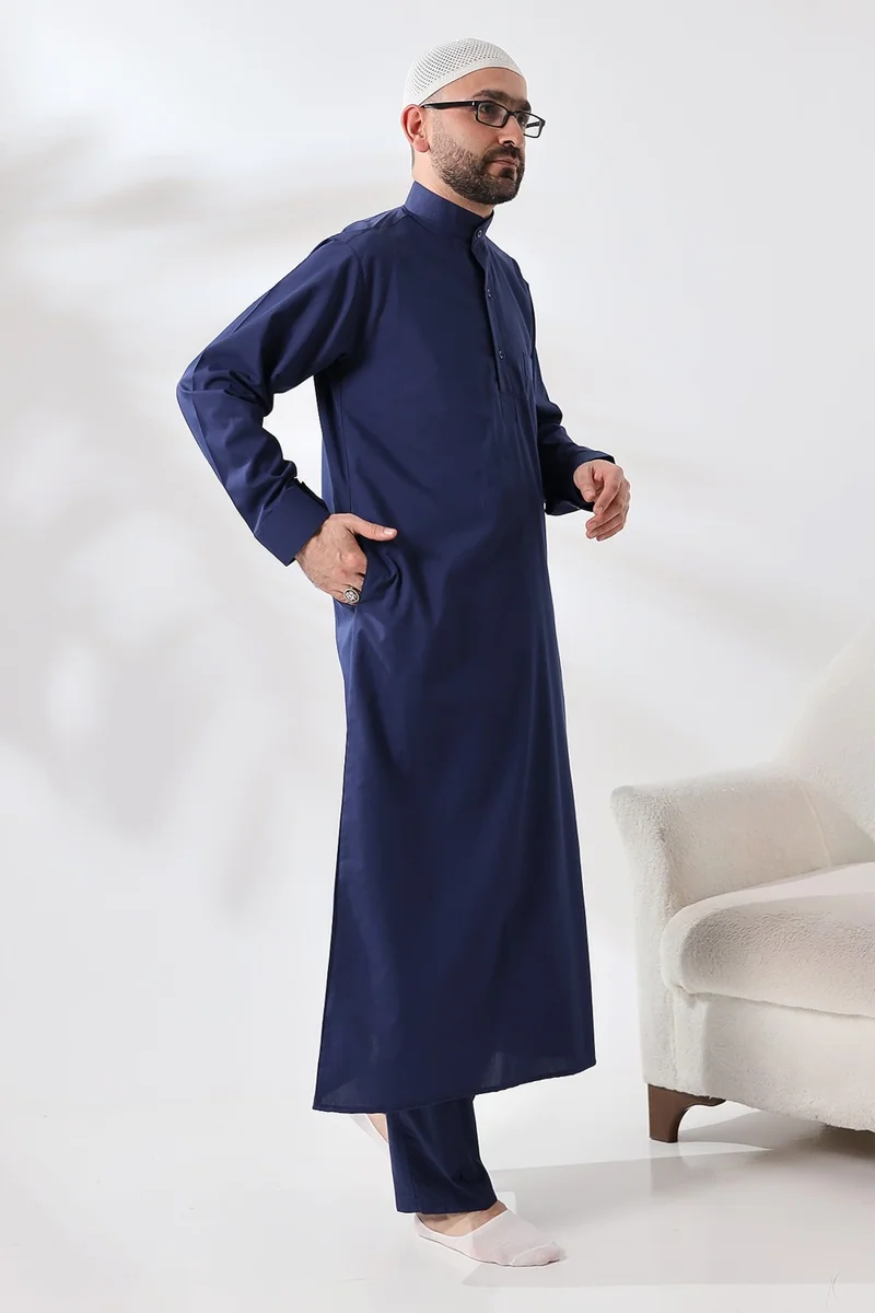 ايهفان Navy Blue Çınar Dagron Fabric Men's Hajj Umrah Clothing Fistan Set