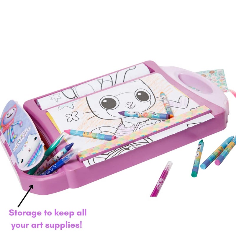 Innovative Designs Gabby’s Dollhouse Roller Art Desk Set for Kids, Travel Coloring Activity for Kids, with Crayons, Markers and Stickers - Image 4