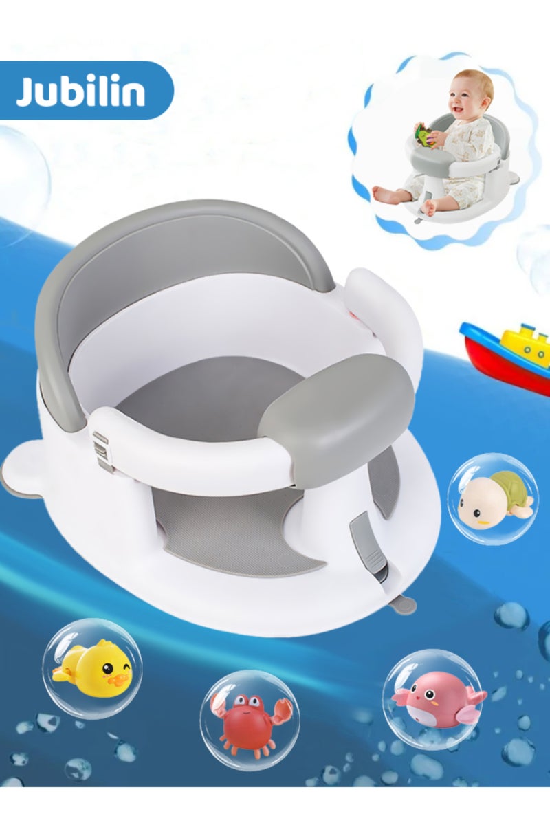 جوبيلين مقعد استحمام للأطفال مع 4 ألعاب استحمام لطيفة، كرسي استحمام للأطفال الرضع مانع للانزلاق مع أكواب شفط، مقعد استحمام للأطفال الصغار من عمر 6 أشهر فما فوق - Image 1