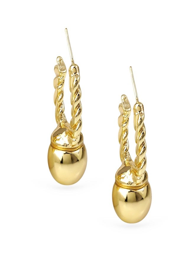 Rubans 18K Gold-Plated Twisted Hoop Earrings with Glossy Gold Ball for Women & Girls - Perfect for Casual & Festive Occasions - Image 1