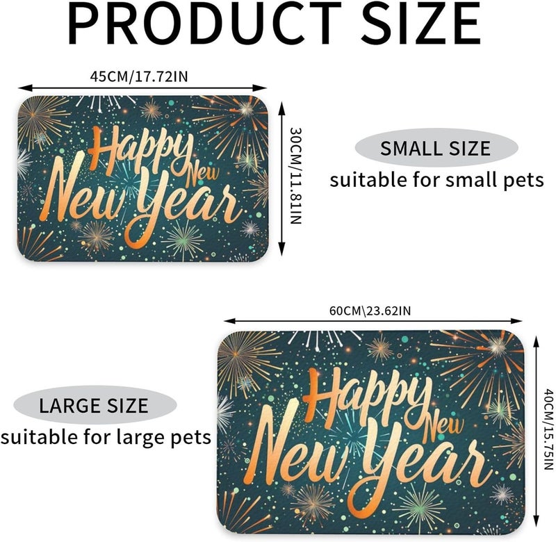 Pet Feeding Mat Bright Festive New Year Celebration Fireworks Absorbent Pet Placemat for Food Water Bowl with Waterproof Rubber Backing 18X12In Quick Dry Water Dispenser Mat for Dog Cat - Image 4