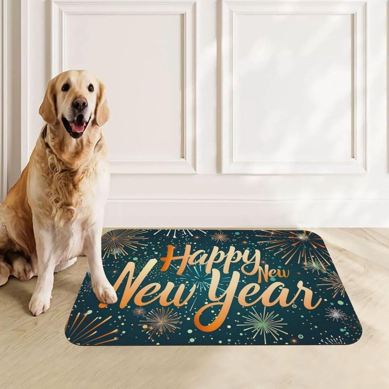 Pet Feeding Mat Bright Festive New Year Celebration Fireworks Absorbent Pet Placemat for Food Water Bowl with Waterproof Rubber Backing 18X12In Quick Dry Water Dispenser Mat for Dog Cat - Image 1
